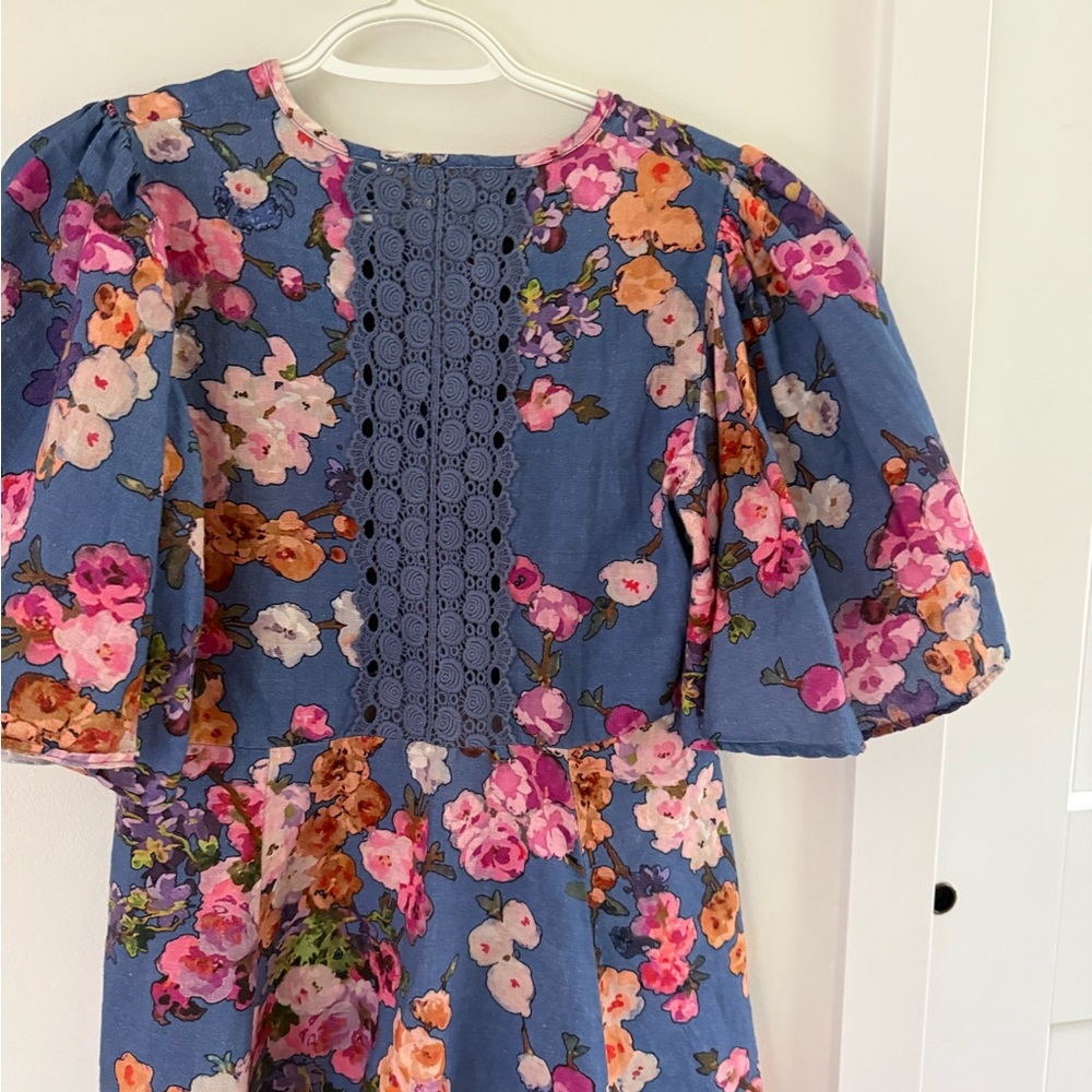 Bytimo blue floral dress with flutter sleeves size S - Picture 3 of 7